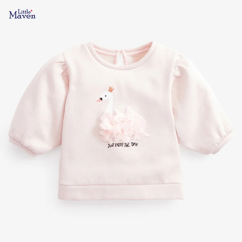 

Little Maven Baby Girl Clothes Toddler 2021 New Autumn Cotton Bird Applique Sweatshirt White Letter Sweater for Kids 2-7 Years