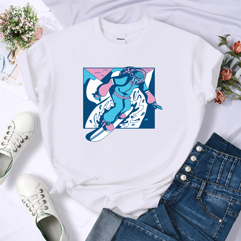 

Snowboard Print T-Shirt Women Oversized Breathable Baggy Top Summer Kawaii T-Shirt Brand Ladies Comfortable T-Shirt