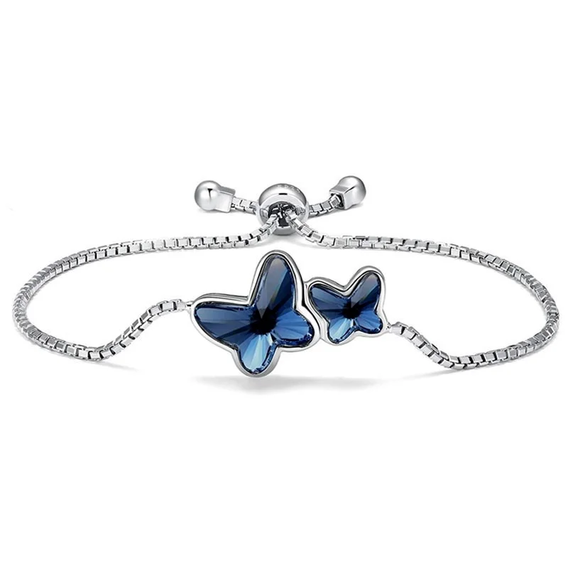 

Серебряный браслет с бабочками и кристаллами, подарок на день рождения для женщин и девочек