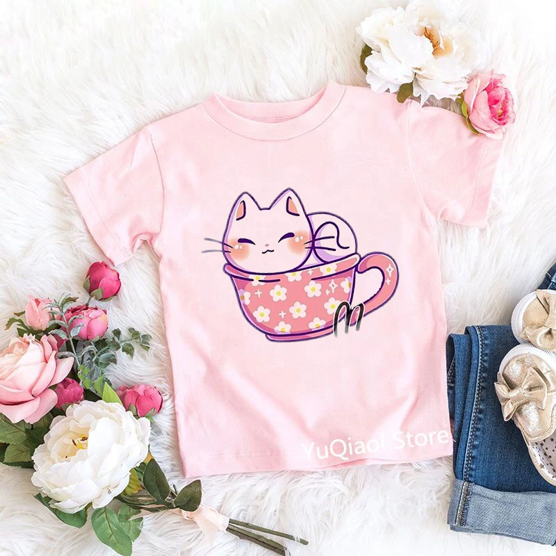 Camiseta rosa de alta calidad para ni&ntilde;as, ropa para ni&ntilde;os y beb&eacute;s, camisetas divertidas con estampado de gato, camisetas para ni&ntilde;os de 3 a 13 a&ntilde;os 2021-1