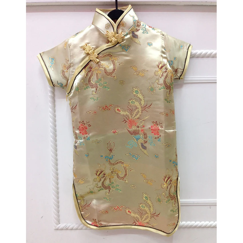Yellow dress Платье принцессы для девочек; китайские традиционные костюмы; Чонсам; Hanfu; обтягивающее платье с изображением дракона и феникса; детское атласное кимоно для девочек - Цвет: Yellow dress