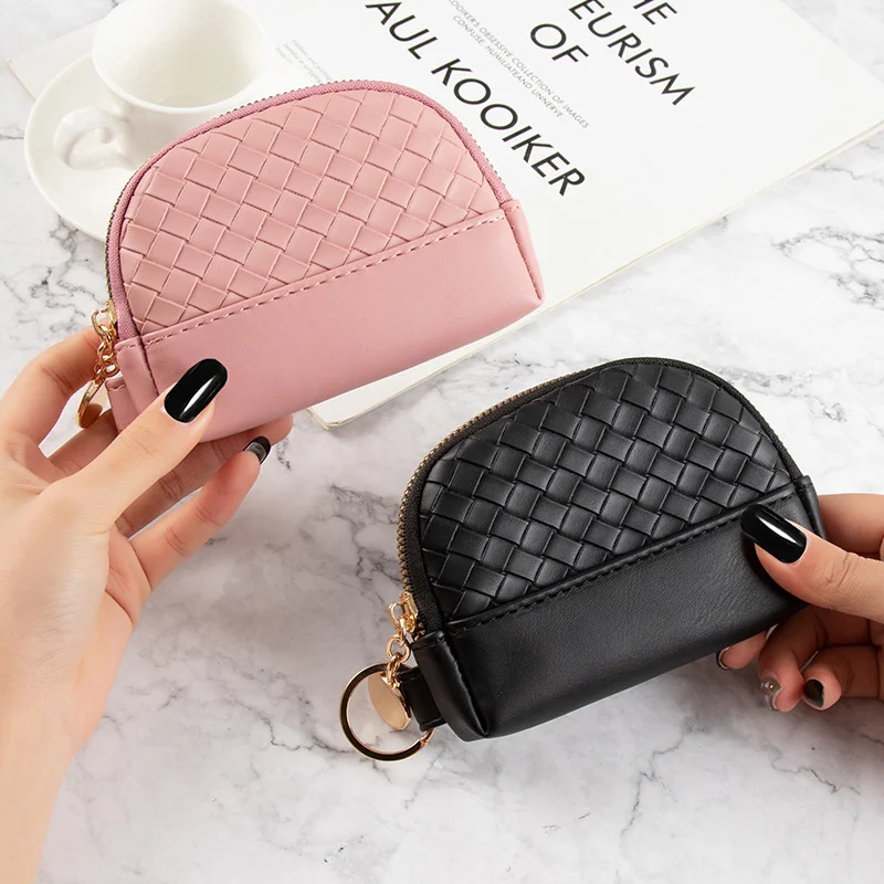 

Female Short Wallet Korean Student Small Wallet Card Holder Mini Coin Purse Zipper Weaving Women Wallet Fresh Cute Card Holder