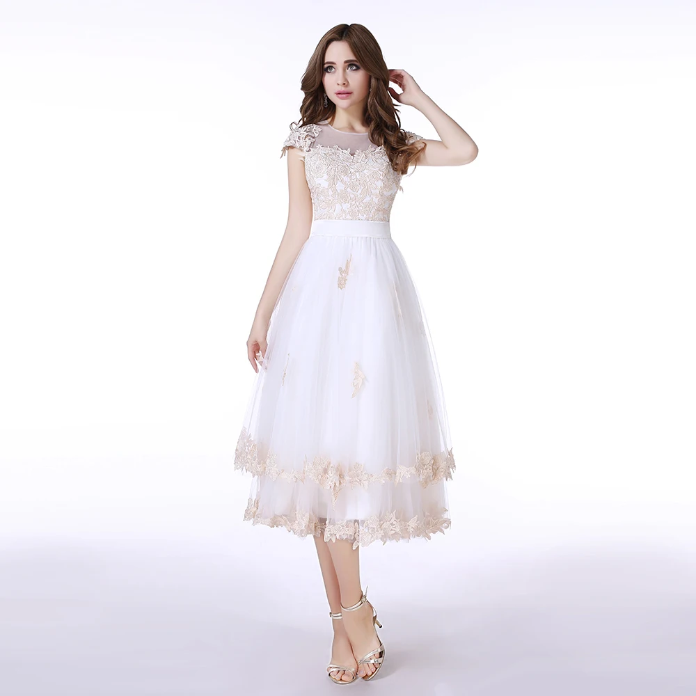 White robe de soirée de mariage Appliques Bridesmaid Dresses Tiered Tulle vestido de fiesta de boda  Vintage  Short Sleeves