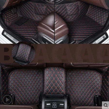 Black with red Кожаные автомобильные коврики для Audi Q7 7 великолепных чехлов для сидений 2006- Пользовательские Авто тормозные колодки автомобильного ковровое покрытие левый привод - Название цвета: Black with red