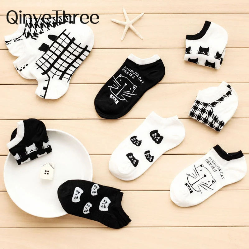 Новинка женские хлопковые носки с милым мультяшным котом короткие без пятки для