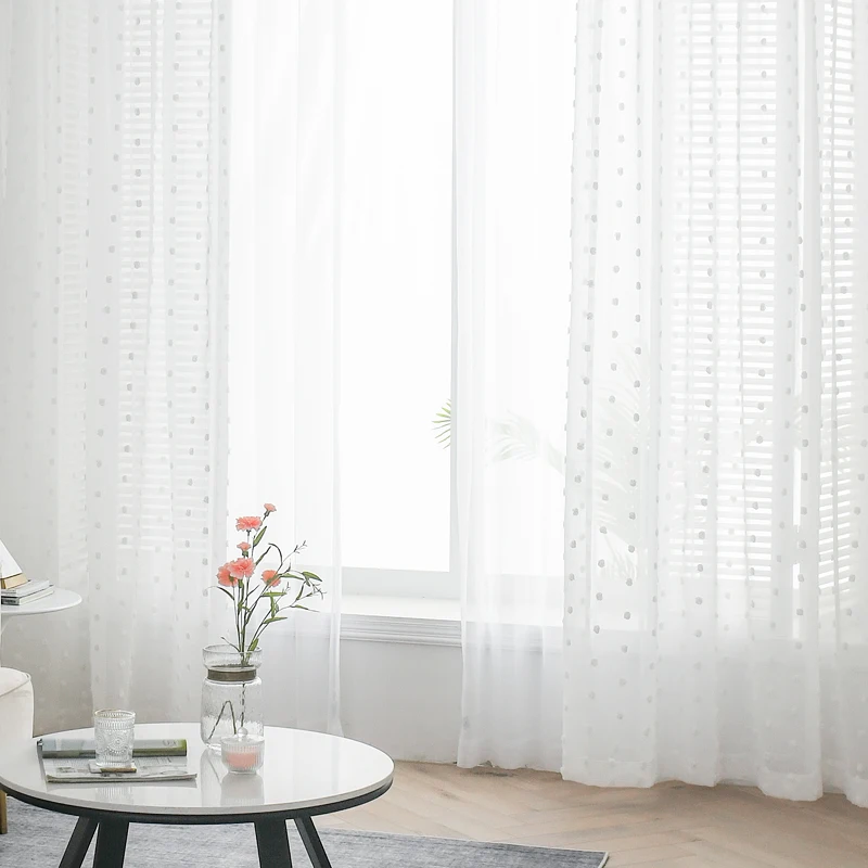 Белая занавеска из хлопчатобумажной пряжи с вышивкой для окна в скандинавском
