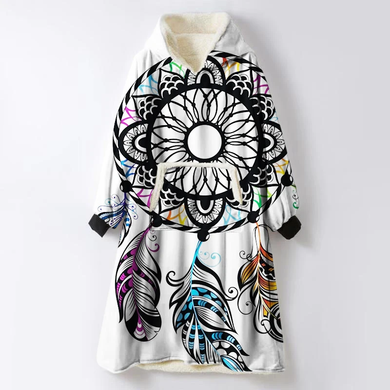 

Microfiber Plush Fleece Sherpa Blanket Pocket Hoodie Adult Winter Hooded TV Blankets / with Sleeves Super Soft Warm Outdoor LST