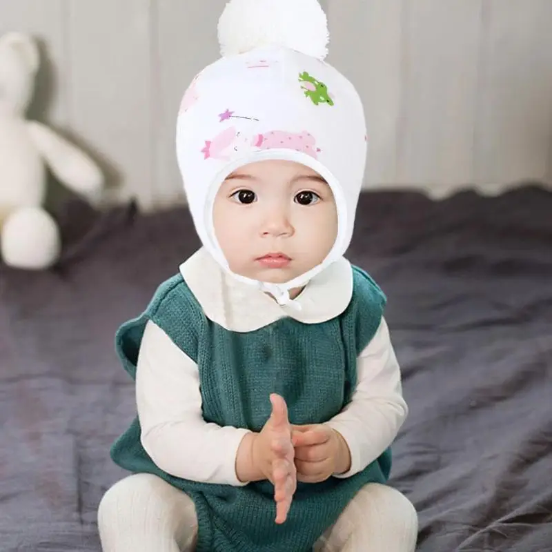 Детская зимняя теплая флисовая шапка для новорожденных с помпоном милая