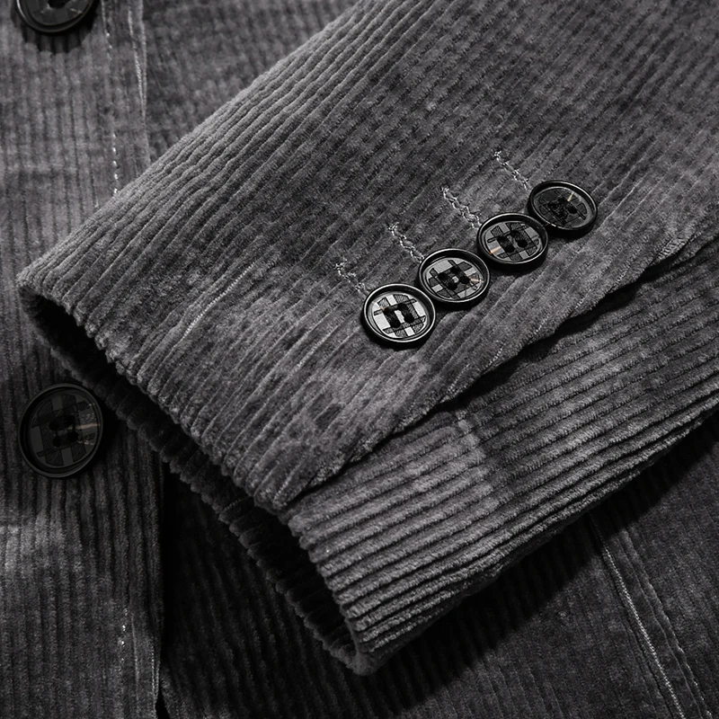 Приталенный мужской вельветовый Блейзер высококачественный черный серый