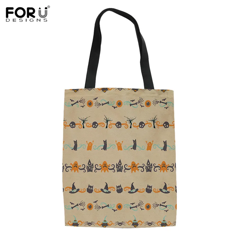 

FORUDESIGNS Shopping Bags Halloween Background Women Canvas Tote Bag Fashion Durable Girls Student Cotton Linen Handbag Printed