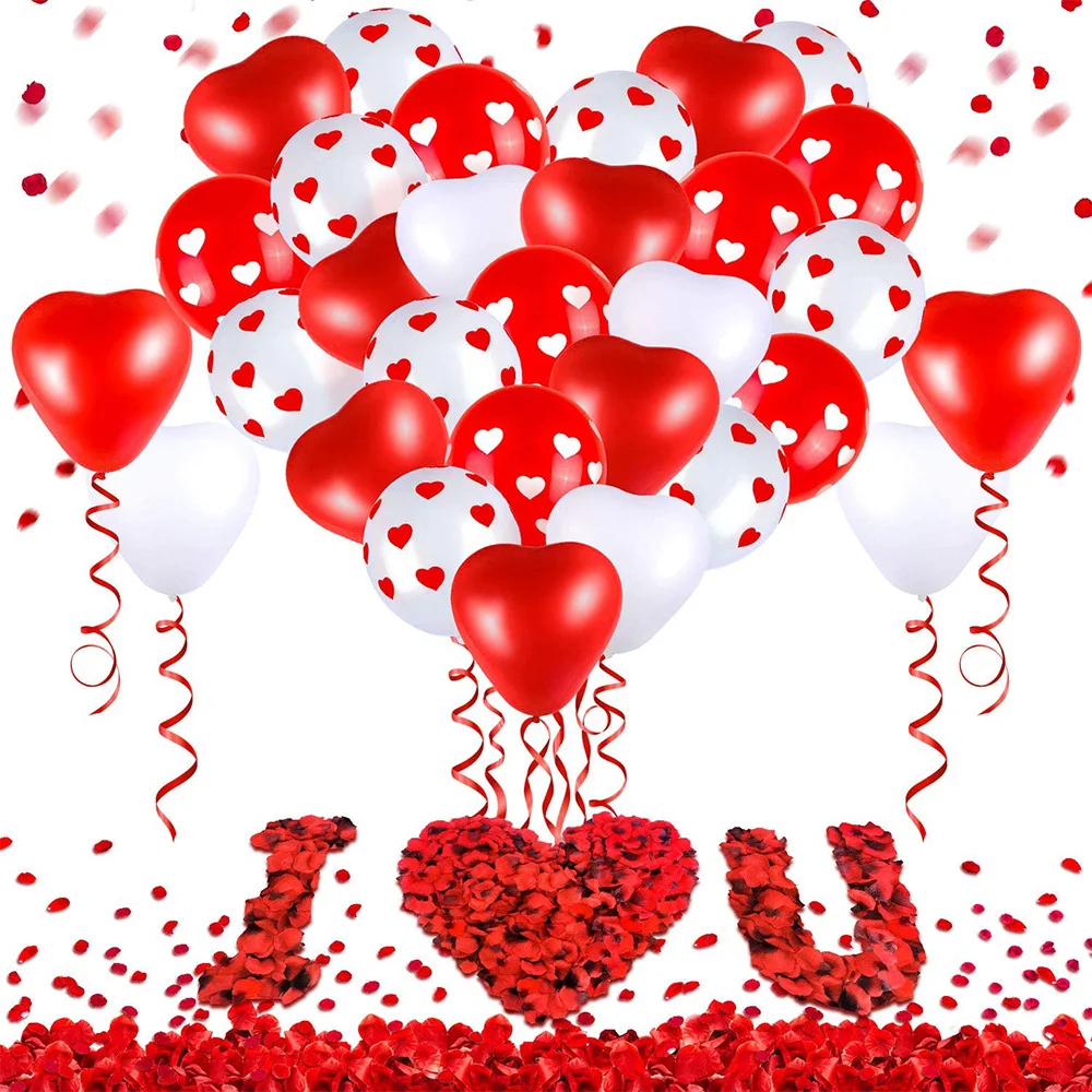 

Amawill Wedding Propose Marriage 44 Pack Heart Balloons with 500 Pcs Dark-Red Rose Petals Flower Valentines Day Decorations Kit