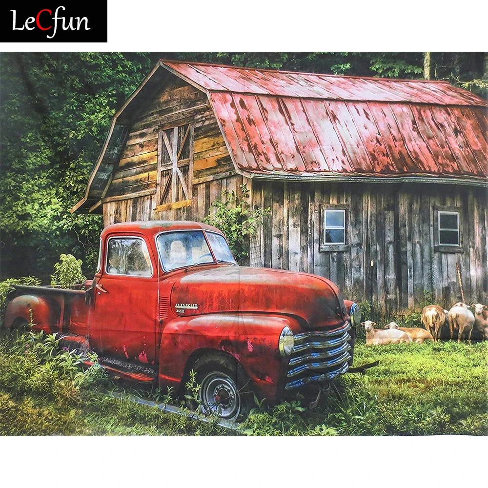 

LeCfun 5D DIY алмазного набор для рисования по номерам, ферма и грузовик пейзаж Алмазы Искусство, способный преодолевать Броды для взрослых с хру...
