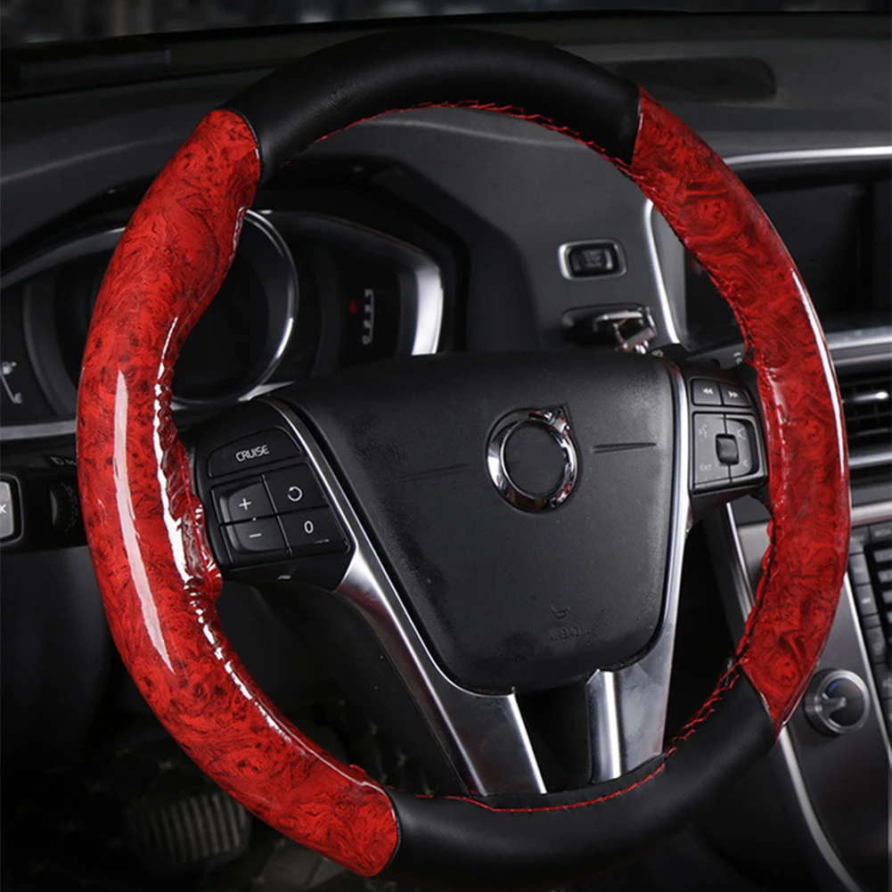 

Universal Steering Wheel Cover 38cm/15inch Mahogany Wood Texture Non-Slip Steering Wheel Booster Auto Interior Accessories