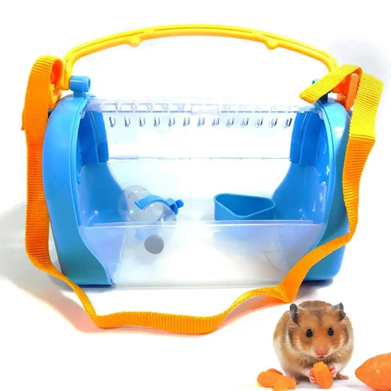 

Small Pet Hamster Carry Cage Plastic Portable Guinea Pig Carry Box Mini Ferret Outdoor Travel Carrier With Feeder Water Bottle
