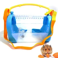 small pet hamster carry cage plastic portable guinea pig carry box mini ferret outdoor travel carrier with feeder water bottle
