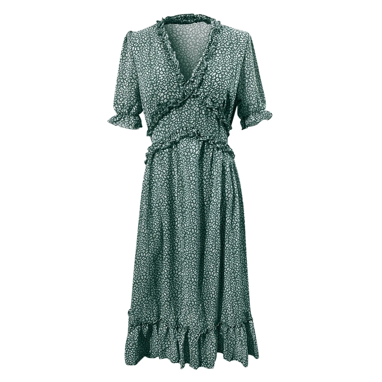 

Dresses For Women 2021 Summer Casual Print Flower Temperament Short Sleeve V-neck Dress Female High Waist Party Dress#35