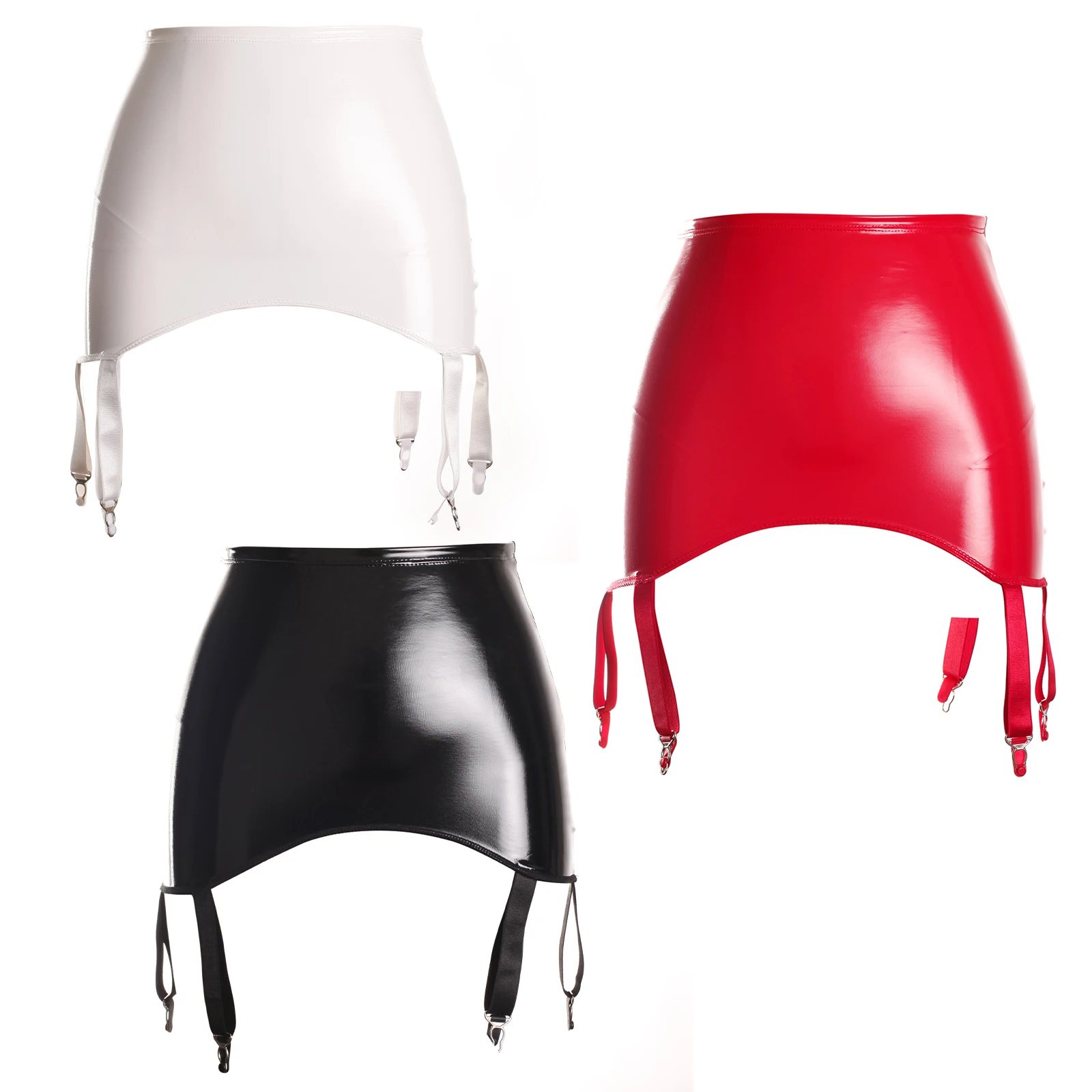 Ftshist Shiny Faux Leather Garter Belt Patent Leather Suspenders High Waist Gloss Color Metal Buckle Six Claws Classic Style