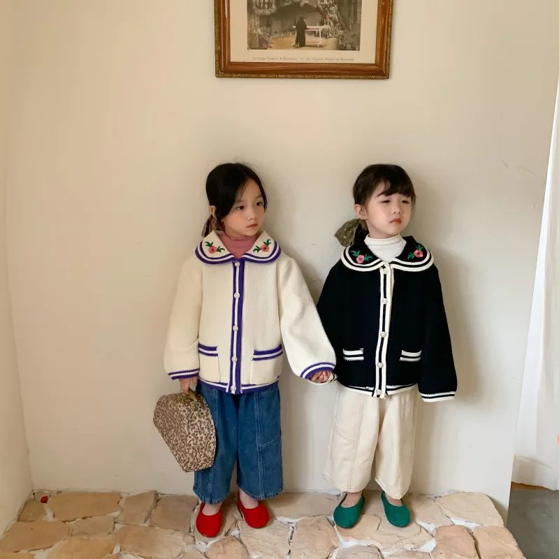 

Girls Sweater Baby's Coat Outwear 2021 Lapel Thicken Warm Winter Autumn Knitting Cardigan Jacket Formal School Children's Clothi