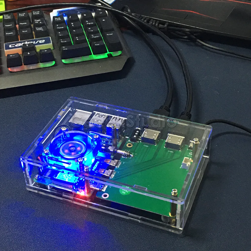 Акриловый Raspberry Pi set-top box kit синий светодиодный светильник 4010 вентилятор и