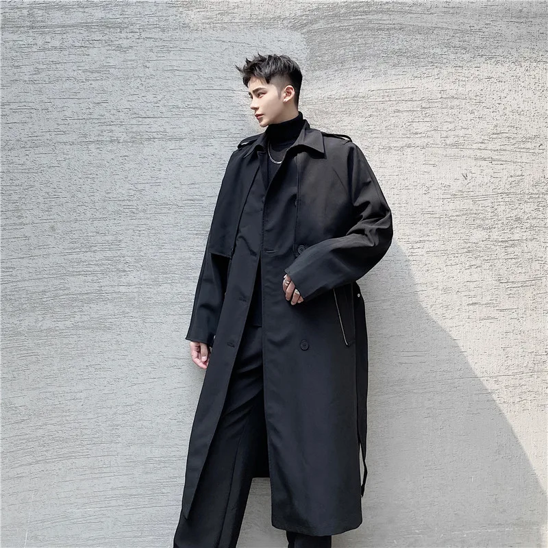 

Men Chic Detachable Sleeve Long Trench Coats Vest Double Breasted Fashion Loose Korean Streetwear Trenchcoat Jacket Waistcoat