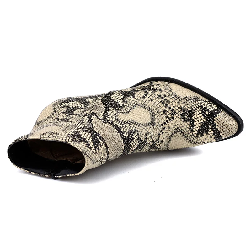 Женские ботильоны из змеиной кожи WETKISS Зимние искусственной на высоком каблуке с