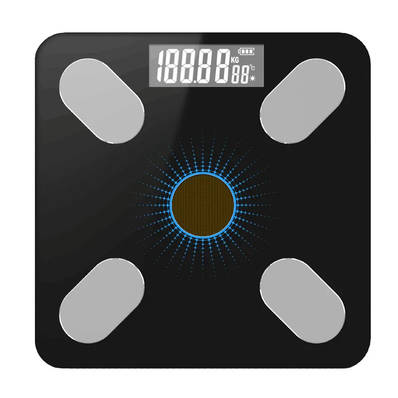 Синий Bluetooth-весы напольные весы для тела, весы для ванной, смарт-дисплей с подсветкой, солнечные электронные весы, весы для жира тела, мышечная масса BMI - Цвет: Синий
