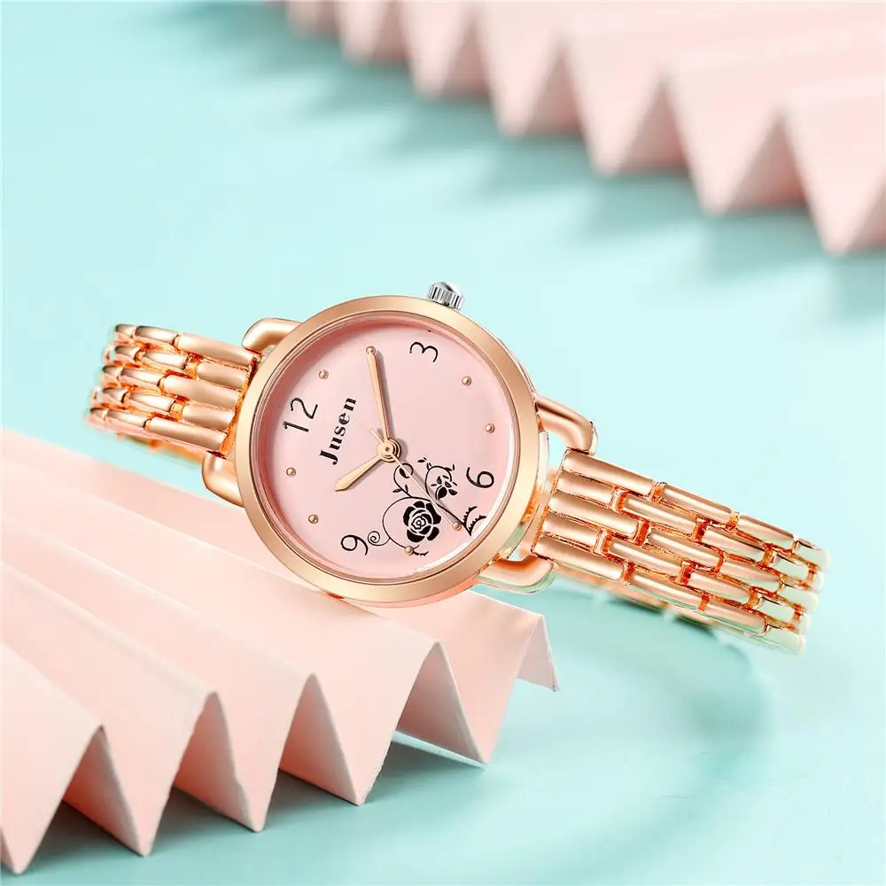 

Elegant Flower Dial New Fashion Rose Gold Women Watches Stainless Steel Luxury Ladies Wristwatches Casual Female Quartz Clock