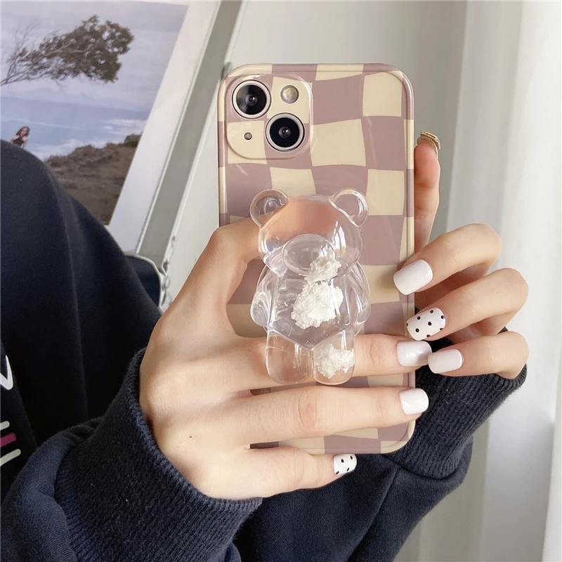 Корейский Клетчатый милый мягкий чехол для телефона с подставкой в виде облака и