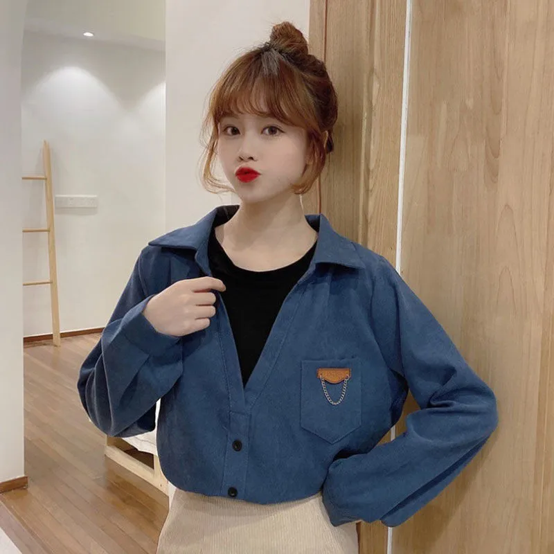 

Women Polo Shirt Autumn Winter Fake Two Long Piece Sleeves Elastic Slim Plus Size Femme Cotton Tops Women's Polos Shirts