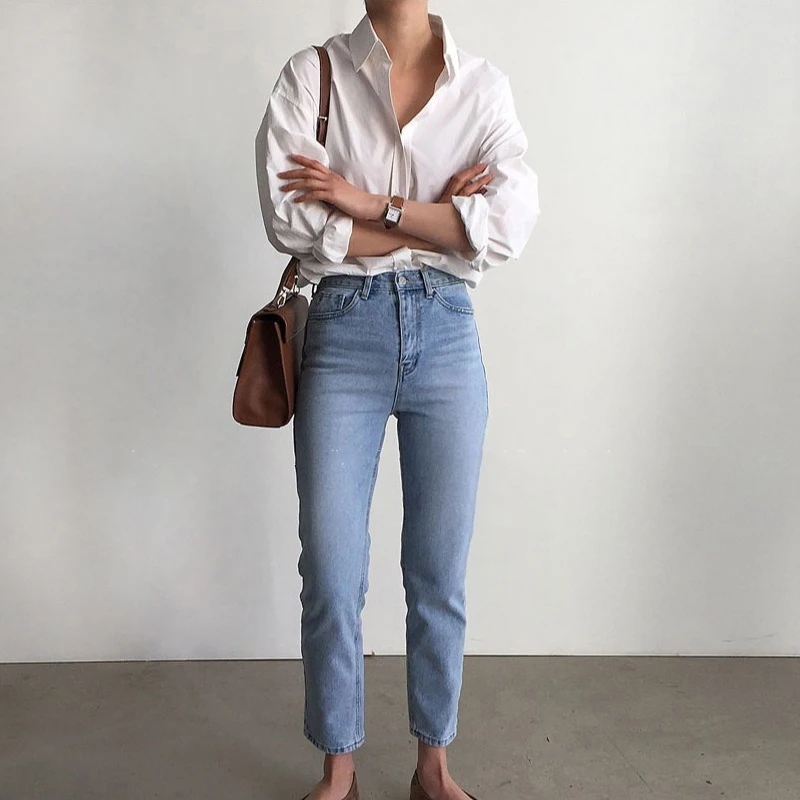 Женские офисные рубашки Sungtin белые синие повседневные шикарные винтажные