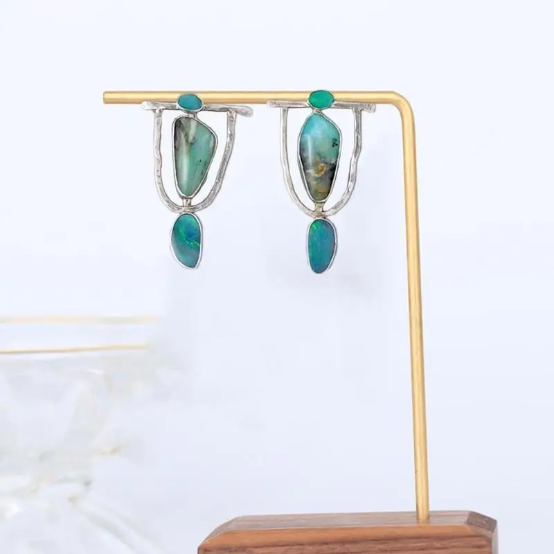 Boho Этнические каучук зеленого цвета Камень Висячие серьги для женщин индийские