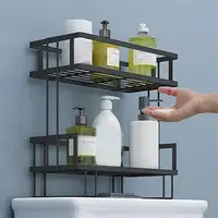 2-Tier Punch-free Bathroom Over Toilet Storage Shelf Space Saver Wall Mounting Design Rack for Vanity Toilet Kitchen Organizers