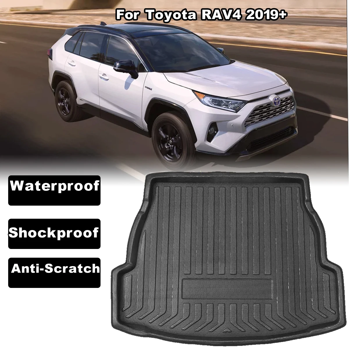 

Коврик для багажника автомобиля Toyota RAV4 2019 +, коврик для груза, поднос для багажа, напольный ковер, защита от грязи, сменные автомобильные аксе...