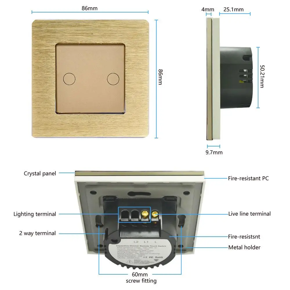

Bingoelec Touch Screen Light Switch 2 Gang 1 Way Hot Aluminum alloy Sale Luxury Metal Wall Switch EU UK Standard AC110-240V