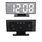 Светодиодный зеркальный будильник цифровые настольные часы, настольные часы с функцией измерения температуры и календаря