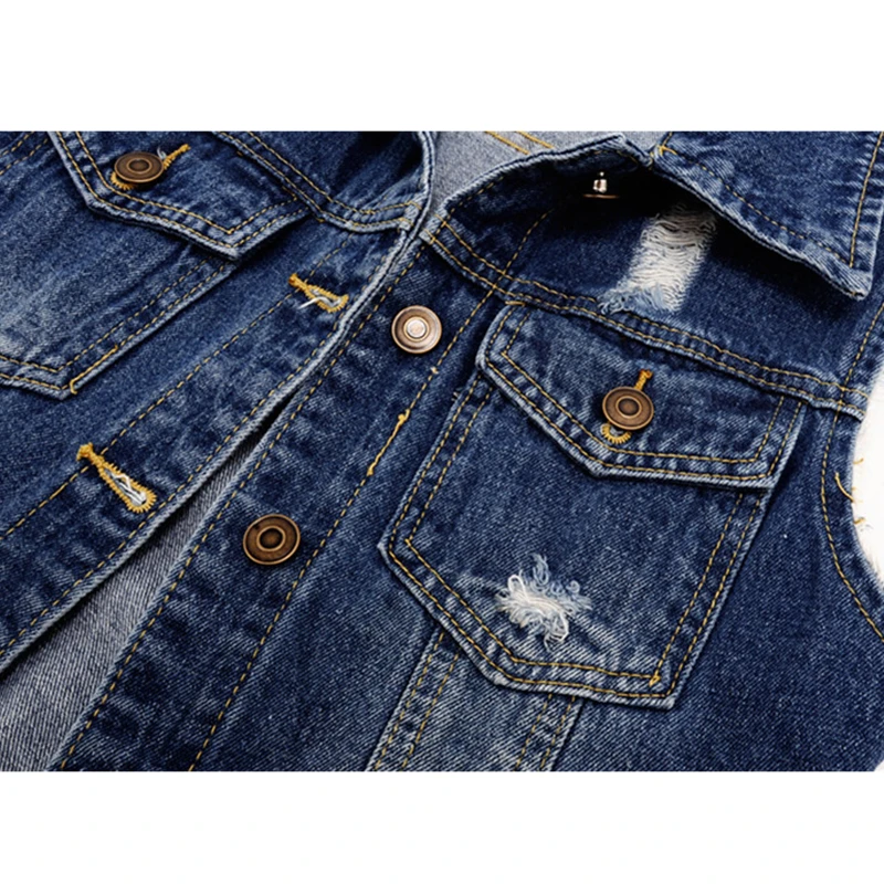 

2020 Spring Summer Korean Hole Denim Vest Women Plus Size Short Sleeveless Jacket Waistcoat Vintage Jeans Vest Women Tide G112