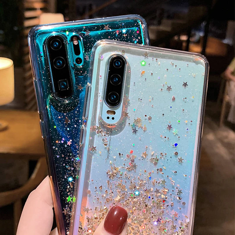 Блестящие Фольга чехол со звездами для huawei P30 P20 P10 Коврики 20 lite Pro Honor 10 8X9 V10 V20 20i Nova 2s 3 3i 4 Y9 P Smart плюс