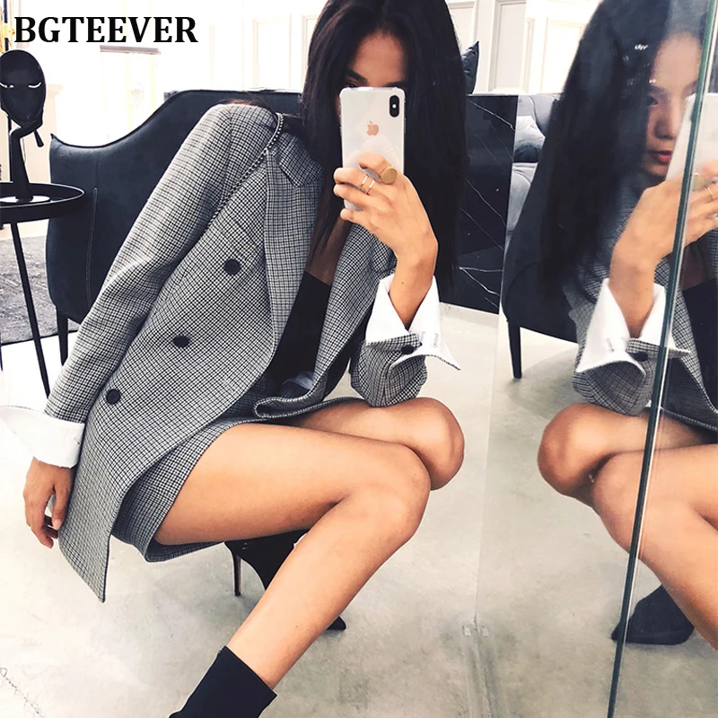 Fashion Plaid Women Blazer Suit Office Ladies 2 Piece Set Double-breasted &amp Pencil Skirt Female 2019 | Женская одежда