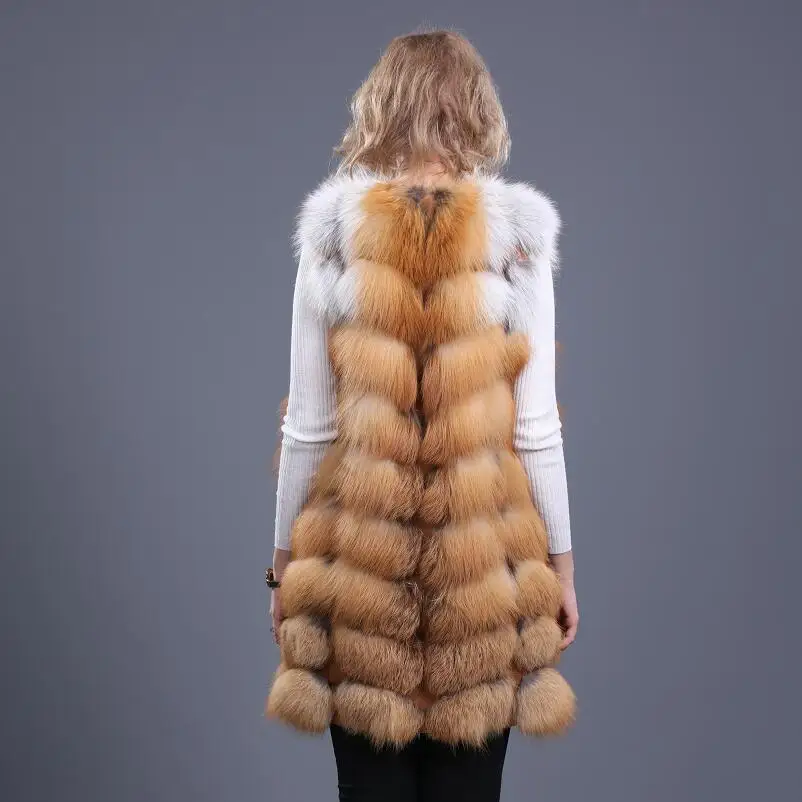 Женский новый жилет из натурального меха Красной лисы жилеты Лисьего зимние