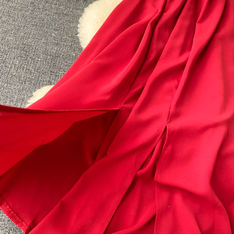 Summer Dress 2020 Fashion New Women Ruffle Layer Spaghetti Strap High Waist Long Rode Ladies Hem Slit Sexy Slim Dresses Vestidos | Женская