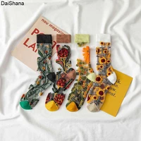 2021 new product high quality women socks harajuku crystal slik tide socks funny sunflowers vines flowers happy cute socks