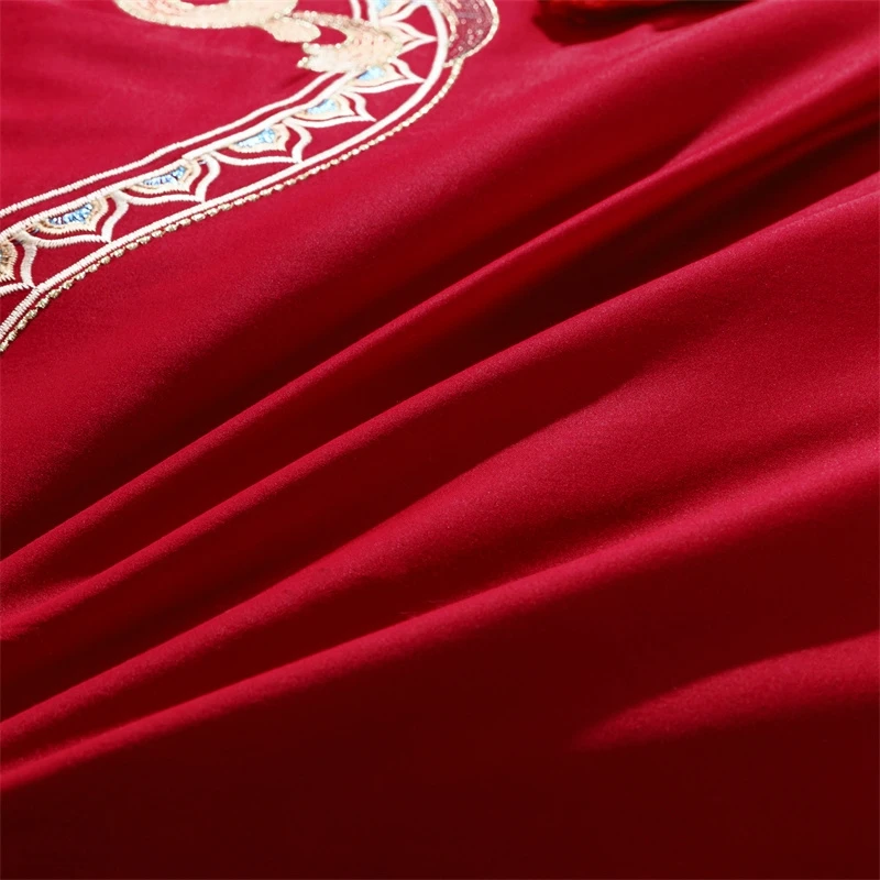 Angel Gold Embroidery Princess Wedding 100% Cotton Bedding Set Luxury Red Duvet Cover Bed Sheet Pillowcases Home Textile | Дом и сад