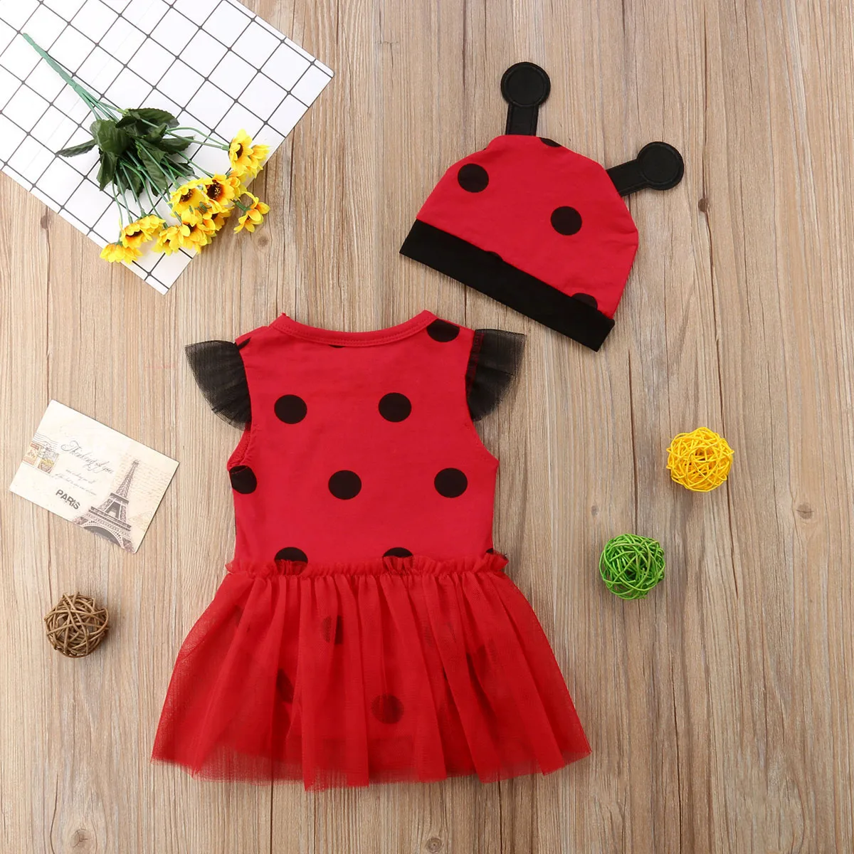 Костюм божья коровка для новорожденных девочек комбинезон пачка + шляпа нарядное
