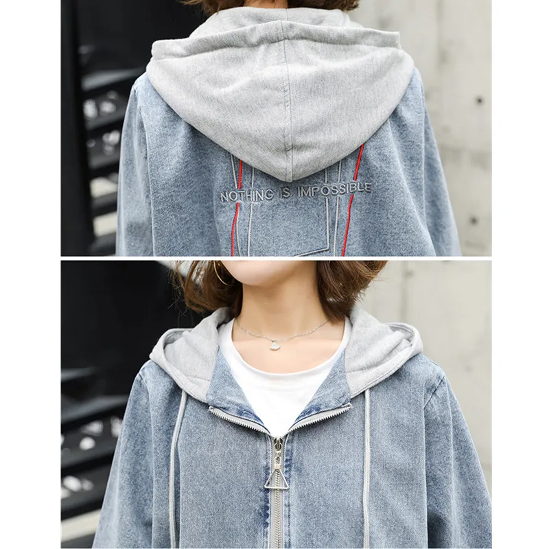 

Large Size Woman Long-sleeved Loose Short Hooded Casual Denim Jacket Spring Autumn Jeans Coat Fashion Clothing Outerwear T097