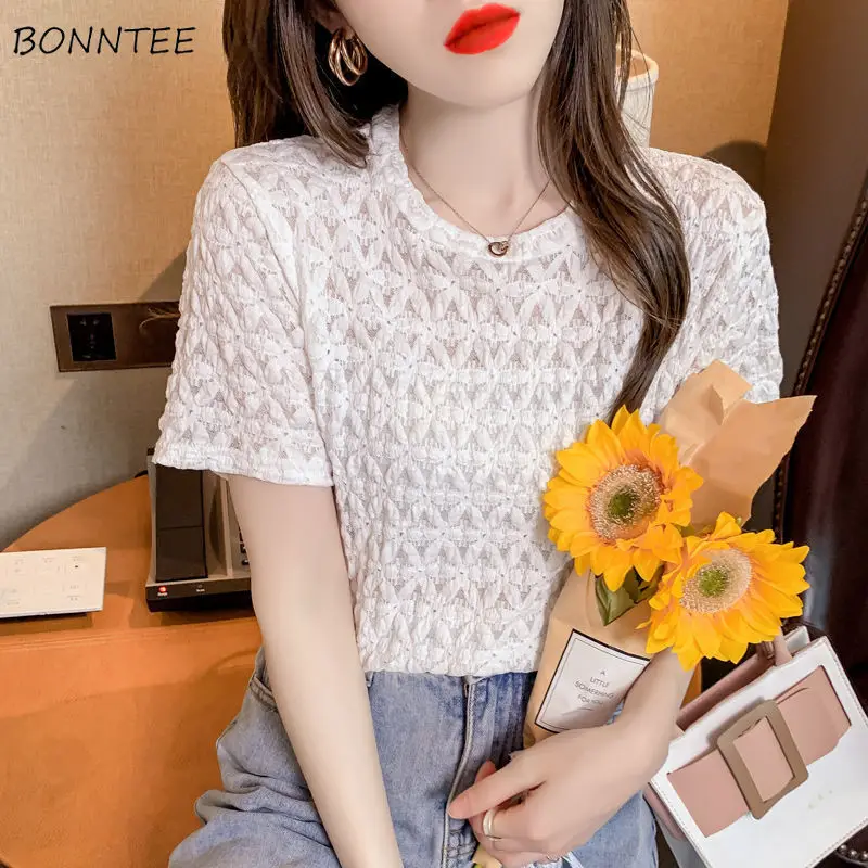 

Blouses Women Casual Solid Fashion Folds O-neck Tops All-match Ulzzang Chic Elegant Ladies Classy Tender Girls Students Newest