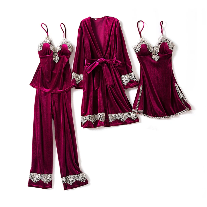 Женственная Дамская обувь велюровое кимоно пижамы наборы с v образным вырезом