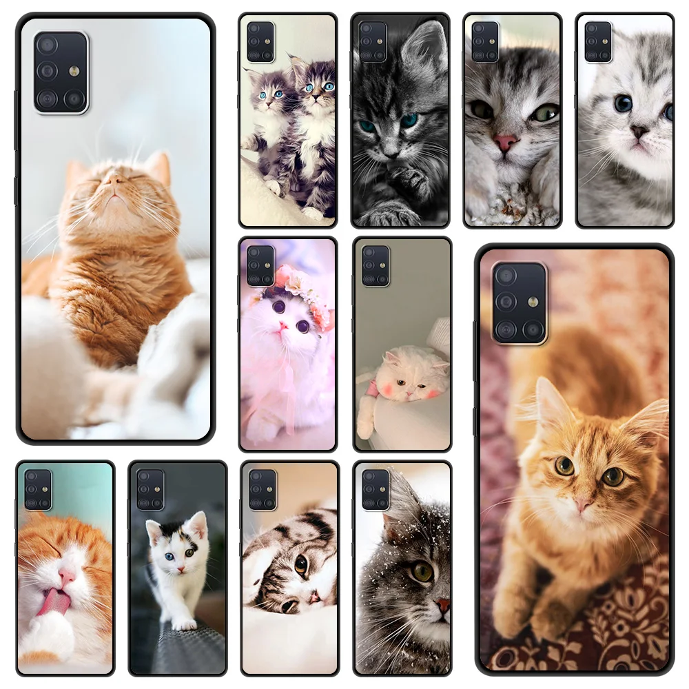 

Cat Love Shockproof Case For Samsung A51 A71 A21S Bag Fundas Soft TPU Black Cover For Samusng A01 A11 A31 A41 M31 Shell Coque
