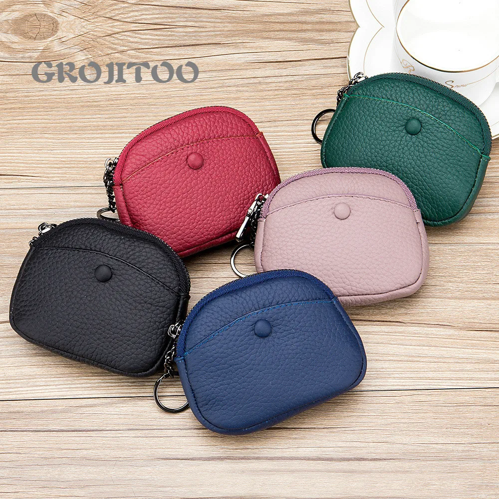 

GROJITOO 2020 Новый женский кошелек из натуральной кожи на молнии, сумочка для монет, модный мини кошелек, простой кошелек из воловьей кожи