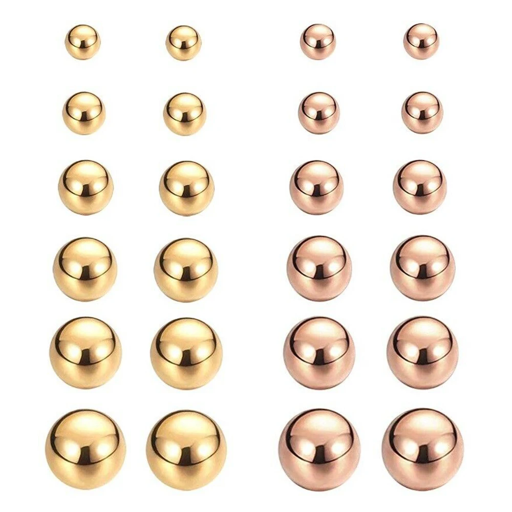 Медные круглые шариковые серьги гвоздики унисекс базовые розового золота