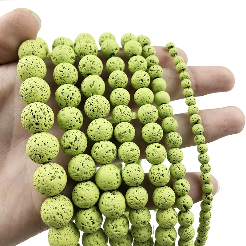 

WLYeeS Round Rubber Olive Green color Lava Volcanic Loose Beads 4 6 8 10 12mm Ball for DIY Jewelry Bracelet making Finding 15''